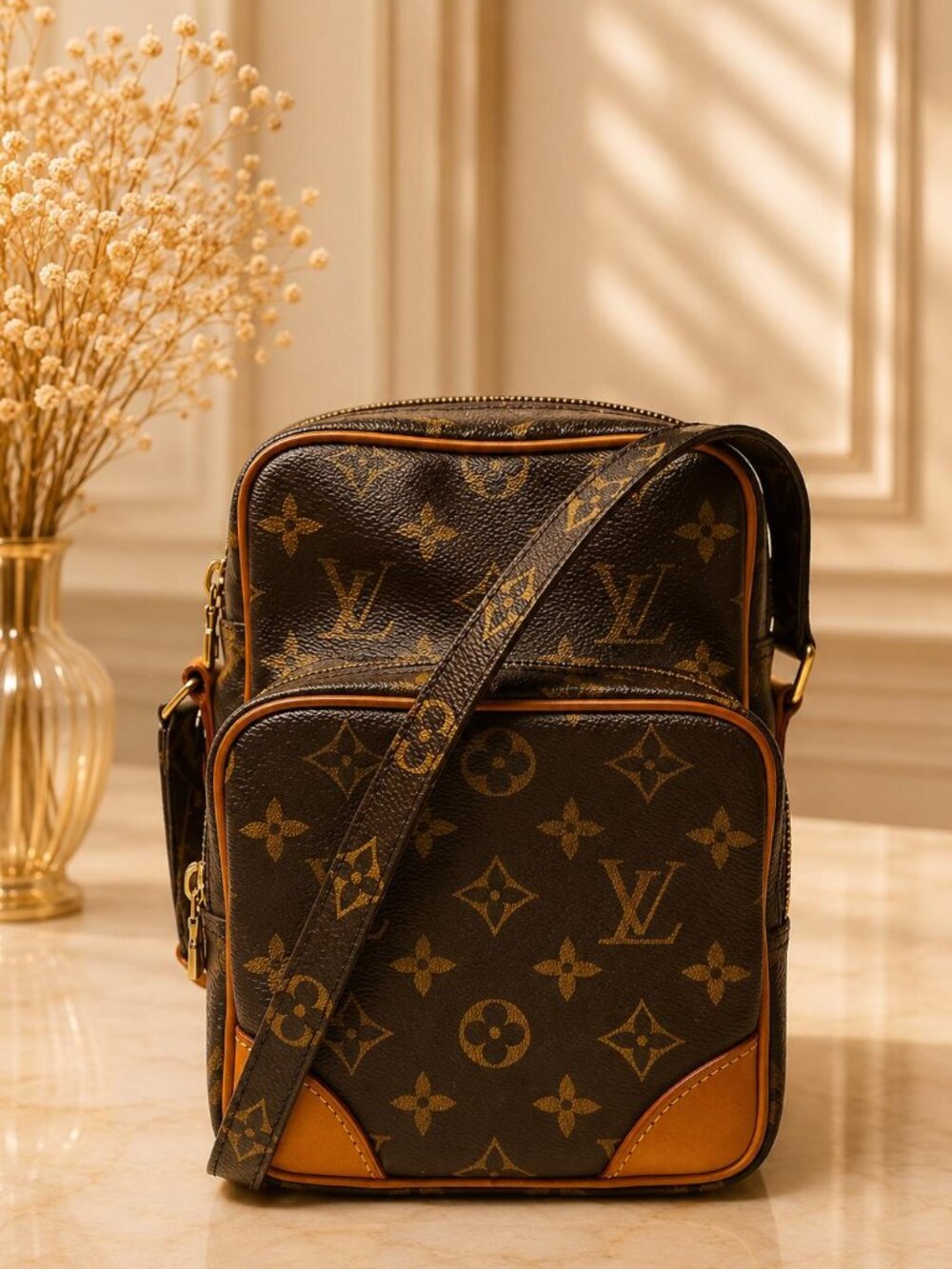 Authentic ouis Vuitton Amazon Monogram Canvas Crossbody Messenger Bag